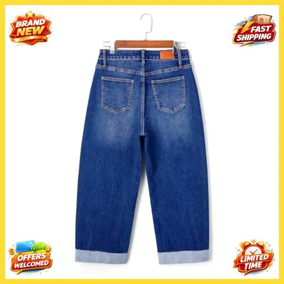 High Waisted Wide Leg Barrel Jeans Stretch Denim Cropped Ankle Pants